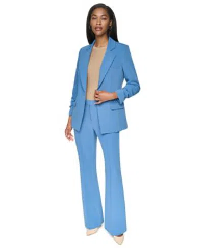 Dkny Womens Tech Tailoring Sleeve Blazer High Waisted Wide Leg Pants In Riverside Blue
