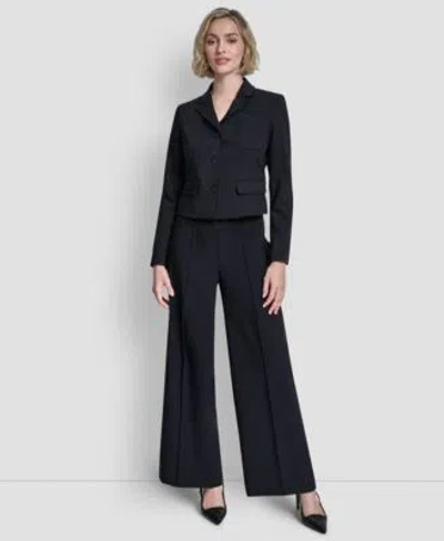 Dkny Womens Three Button Notch Collar Jacket Pintuck Wide Leg Pants In Black