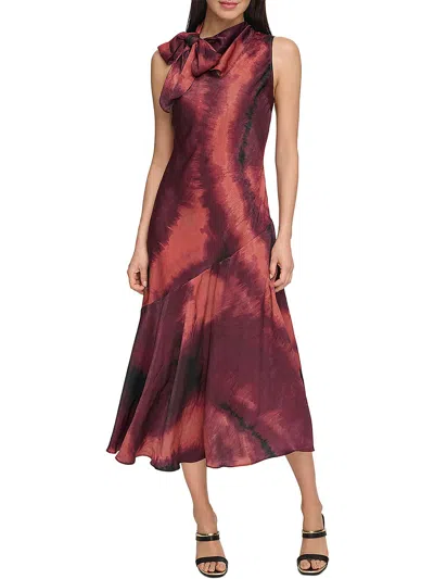 Dkny Womens Tie Neck Long Cocktail And Party Dress In Multi