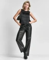 Dkny Womens Tiered Fringe Blouse Seamed Straight Pants In Black