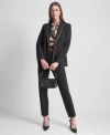 Dkny Womens Two Button Ponte Jacket Covered Placket Long Balloon Sleeve Woven Blouse Straight Pintuck Mid In Black