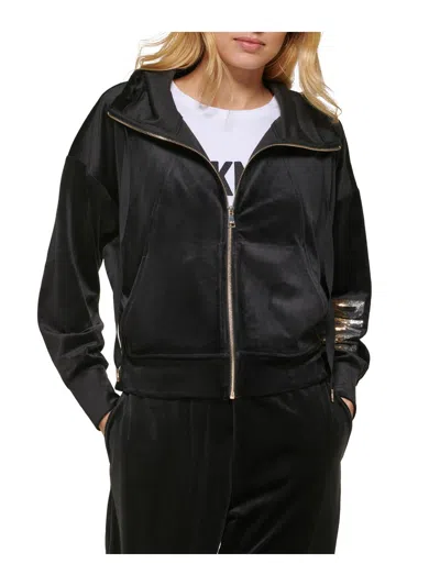 Dkny Womens Velour Sequined Zip Hoodie In Black