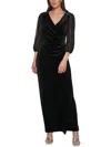 Dkny Women's Side-ruched Chiffon-sleeve Velvet Gown In Black