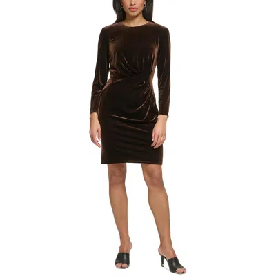 Dkny Womens Velvet Midi Sheath Dress In Brown
