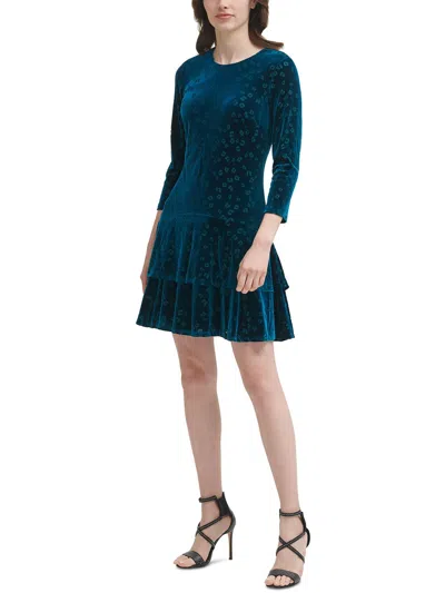 Dkny Womens Velvet Ruffled Cocktail And Party Dress In Multi