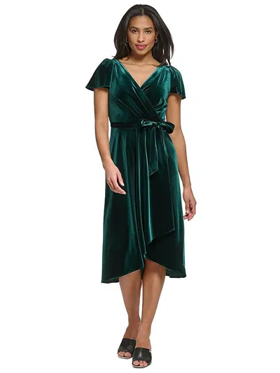 Dkny Womens Velvet V-neck Midi Dress In Green