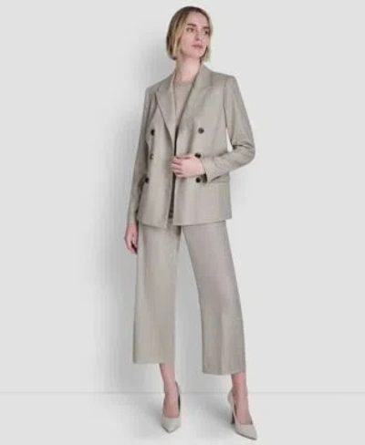 Dkny Womens Windowpane Melange Double Breasted Jacket Cropped Pant Woven Sleeveless Blouse