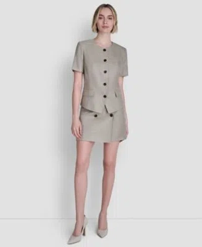 Dkny Womens Windowpane Short Sleeve Structured Top Melange Skirt In Gray
