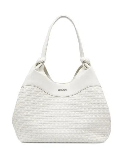 Dkny Woven-detail Logo-plaque Tote Bag In White