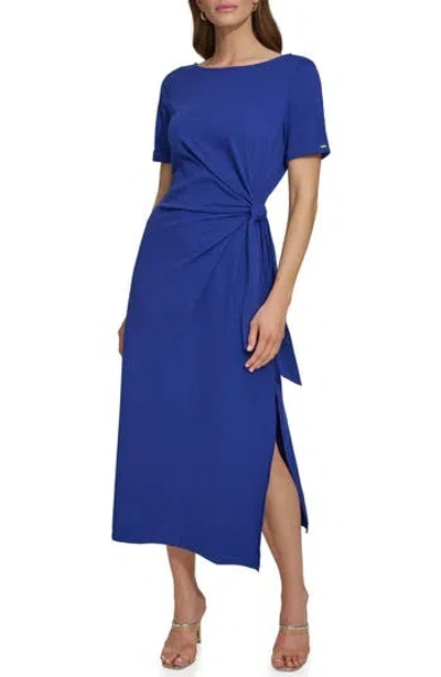 Dkny Wrap Detail Stretch Cotton Midi Dress In Marine