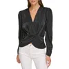 Dkny Pleat-detail Satin-finish Blouse In Black