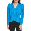 Dkny Wrap Front Satin Peplum Blouse In Electric Blue