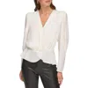 Dkny Wrap Front Satin Peplum Blouse In Ivory