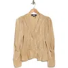Dkny Wrap Front Satin Peplum Blouse In Sandalwood