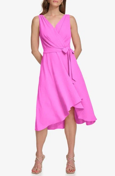 Dkny Wrap Front Sleeveless High-low Dress In Flamingo