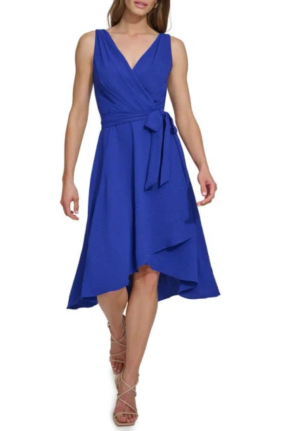 Dkny Wrap Front Sleeveless High-low Dress In Marine