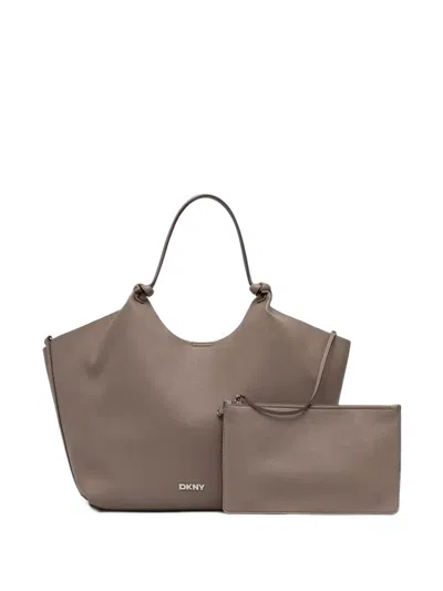 Dkny Xl Paula Knotted-handle Pebbled-leather Tote Bag In Gray