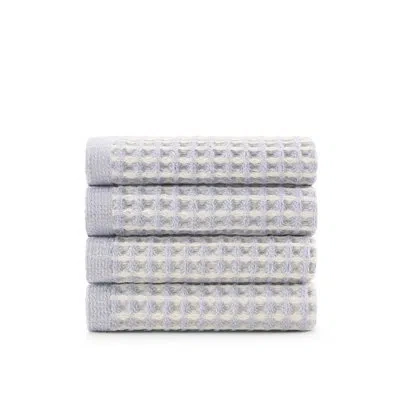 Dkny Yarn Dyed Waffle Unbleached Cotton 4-piece Washcloth Set Natural In Blue