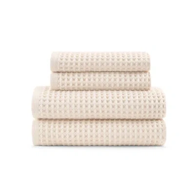 Dkny Yarn Dyed Waffle Unbleached Cotton Bath And Hand Towel 4-piece Set Natural In White
