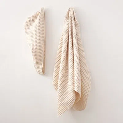 Dkny Yarn Dyed Waffle Unbleached Cotton Body Wrap And Hair Wrap Set Natural In White