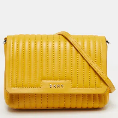 Dkny Yellow Pinstripe Quilted Leather Small Gansevoort Flap Shoulder Bag
