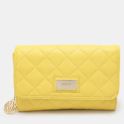 Pre-owned Dkny Yellow Quilted Leather Flap Shoulder Bag