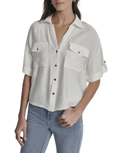 Dkny Y-neck Roll Tab Shirt In White