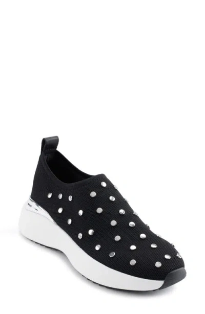 Dkny Zamora Stud Knit Sneaker In Black/nickel