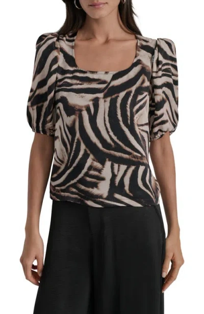 Dkny Zebra Print Cold Shoulder Top In Neutral