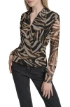 Dkny Zebra Print Long Sleeve Mesh Shirt In Black