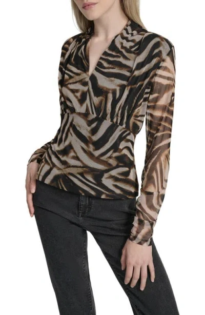 Dkny Zebra Print Long Sleeve Mesh Shirt In Black