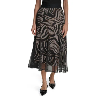 Dkny Zebra Stripe Layered Mesh A-line Skirt In Multi