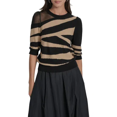 Dkny Zebra Stripe Three-quarter Sleeve Sweater In Multi