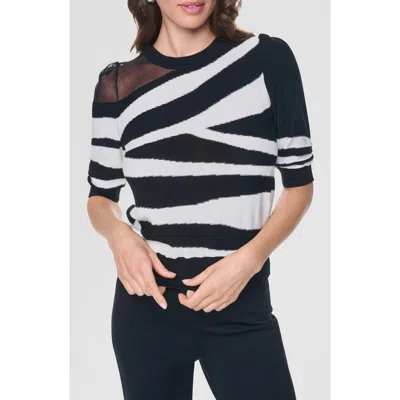 Dkny Zebra Stripe Three-quarter Sleeve Sweater In Multi