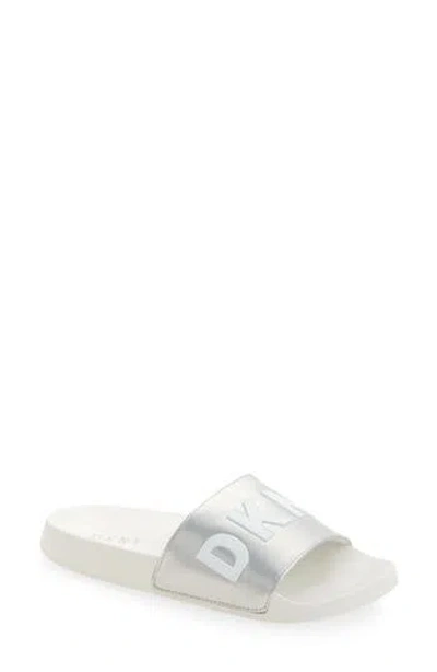 Dkny Zinna Logo Shower Slide Sandal In Silver