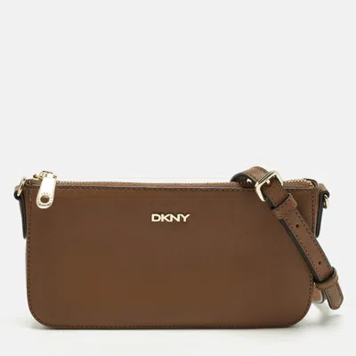 Pre-owned Dkny Zip Brown Leather Crossbody Bag