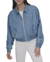 Dkny Front Zip Chambray Bomber In Blue