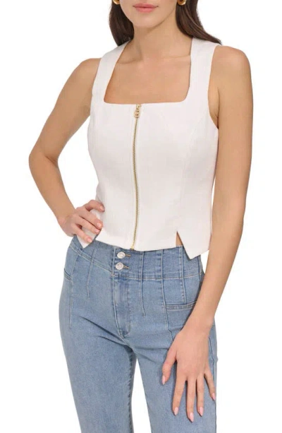 Dkny Women's Square-neck Zip-front Sleeveless Corset Top In Eggnog