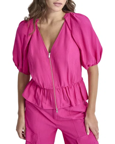 Dkny Zip Front Crinkle Top In Pink