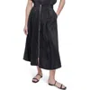 Dkny Zip Front Crinkled Satin Skirt In Black