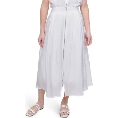 Dkny Zip Front Crinkled Satin Skirt In White