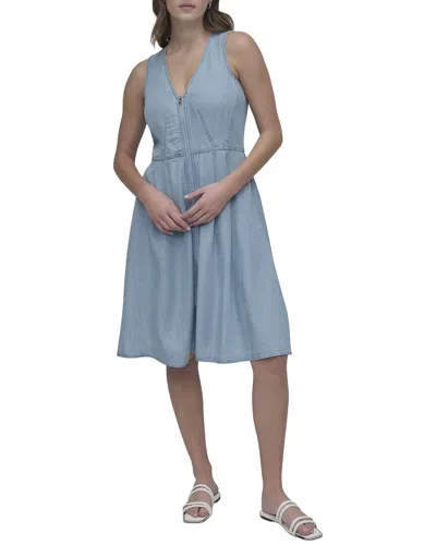 Dkny Zip Front Dress In Blue