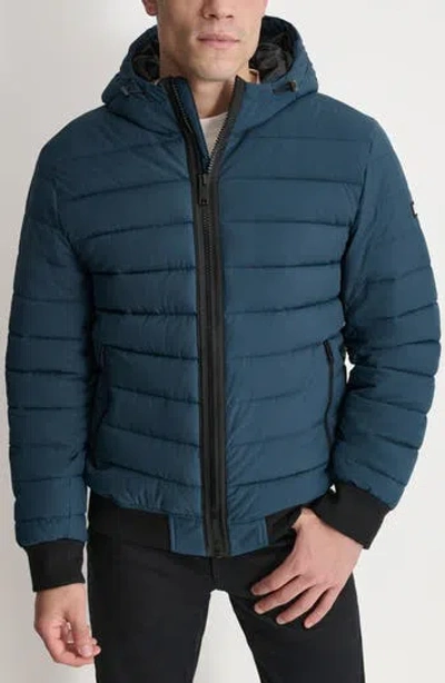 Dkny Zip Front Quilted Jacket In Blue