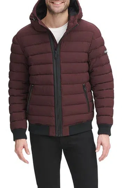 Dkny Zip Front Quilted Jacket In Burgundy