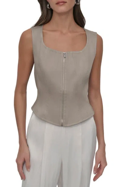 Dkny Zip Front Seamed Corset Top In Vintage Khaki