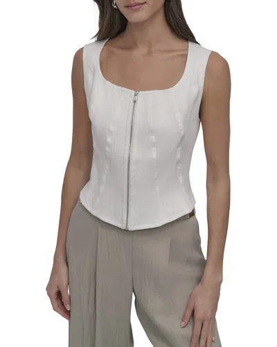 Dkny Zip Front Seamed Corset Top In White