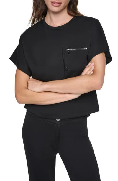 Dkny Zip Pocket Dolman Sleeve T-shirt In Black