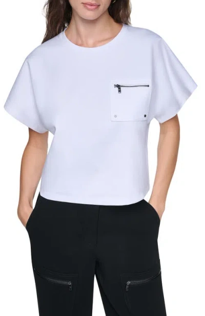 Dkny Zip Pocket Dolman Sleeve T-shirt In White