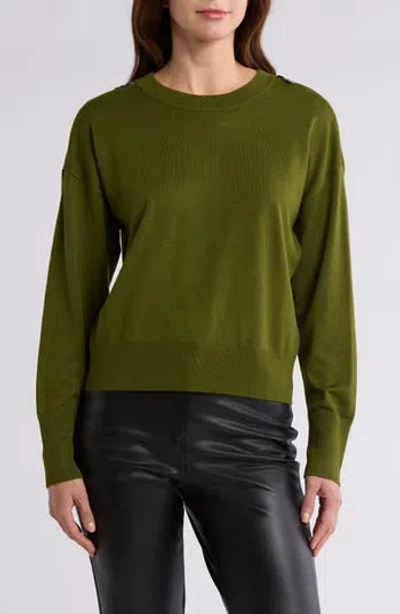 Dkny Zip Trim Sweater In Dark Olive