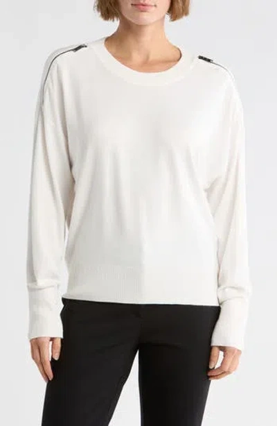 Dkny Zip Trim Sweater In White
